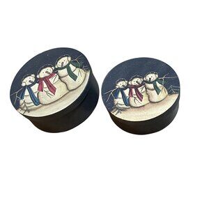 Set Of 2 Decorative Snowman Design Round Storage Boxes #CH-7-8-300